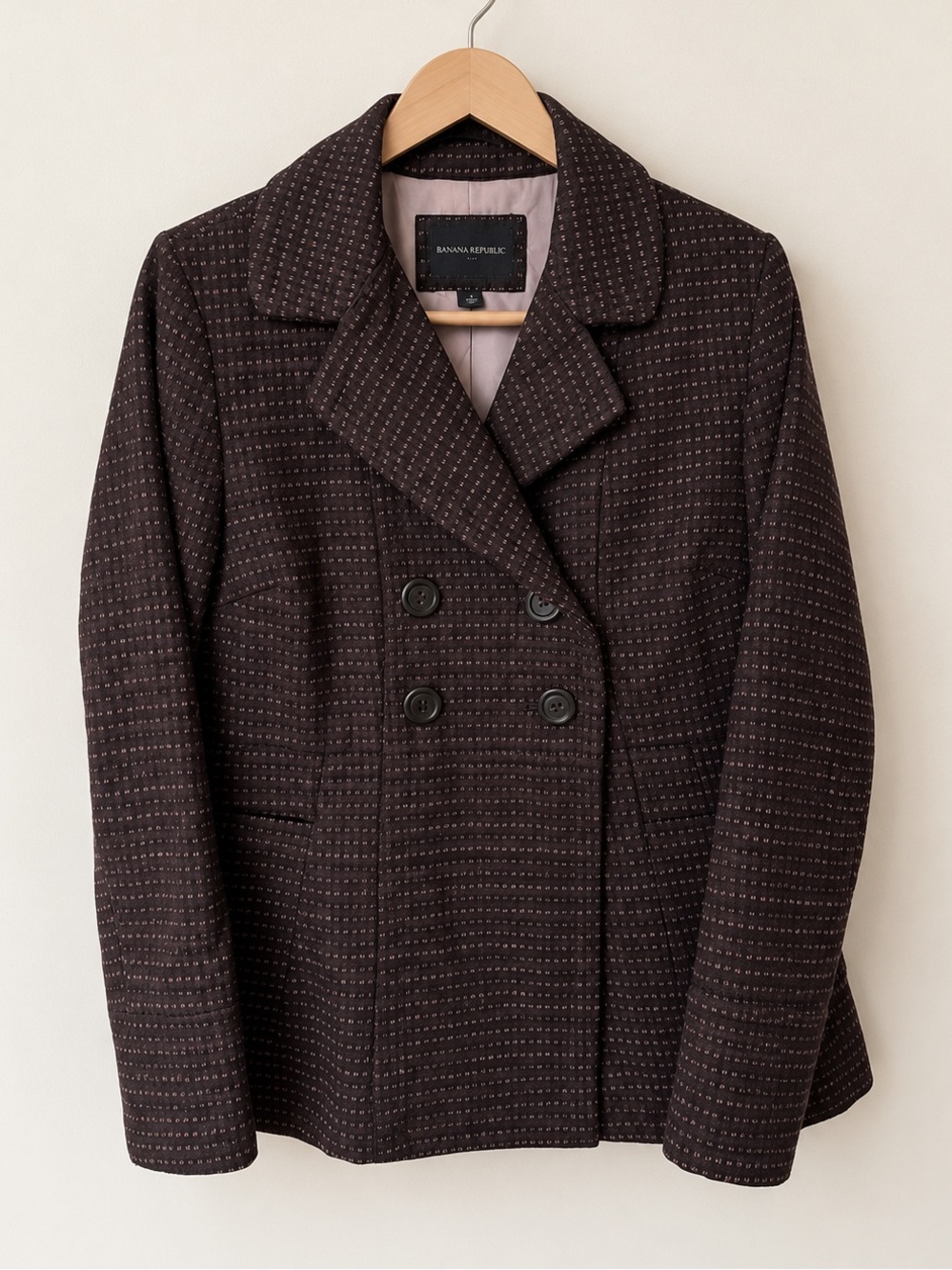 Banana Republic Wool Blend Brown Textured Woven Double-Breasted Peplum Jacket - Picture 2 of 14